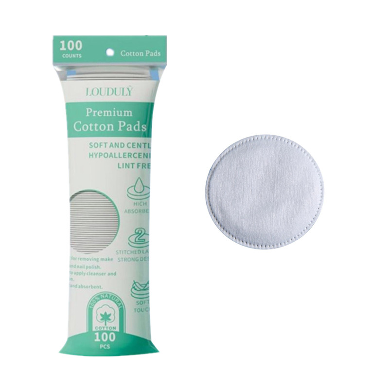LD801 Round cotton makeup pad with English packaging