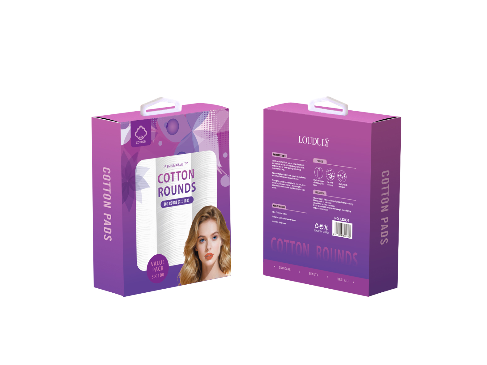 LD834 Round Cotton Makeup Pad Color Box English Packaging